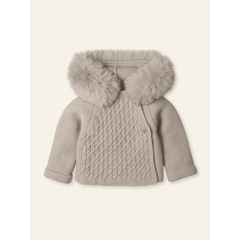 Abrigo capucha punto cruzado pelo desmontable