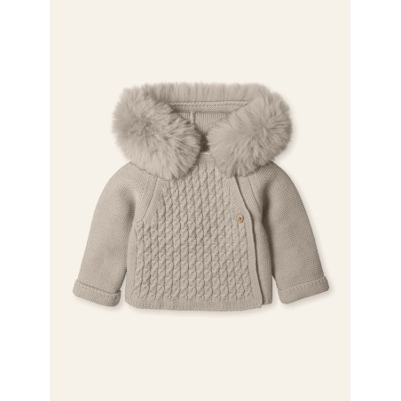 Abrigo capucha punto cruzado pelo desmontable