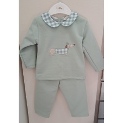 Chándal perro verde seco con cuello vichy