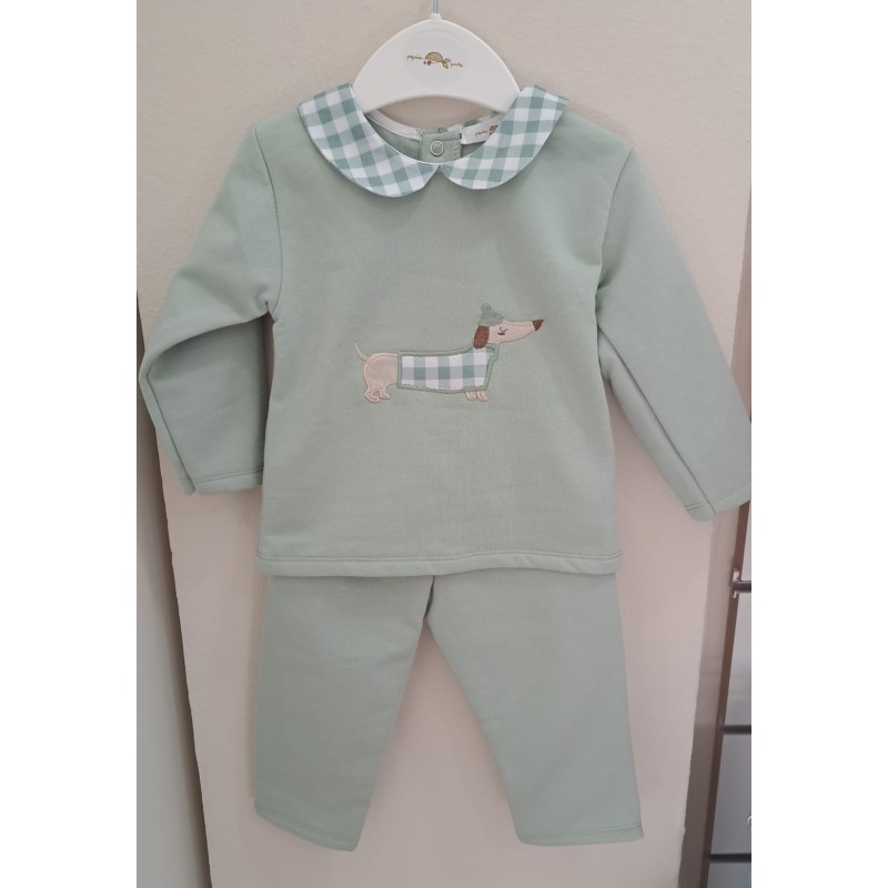 Chándal perro verde seco con cuello vichy