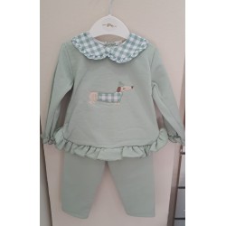 Chándal perro niña verde seco con cuello vichy