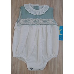 Pelele ceremonia bebe marfil y verde