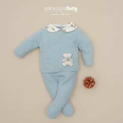 Conjunto polaina  osito celeste empolvado de la marca española Pangasa