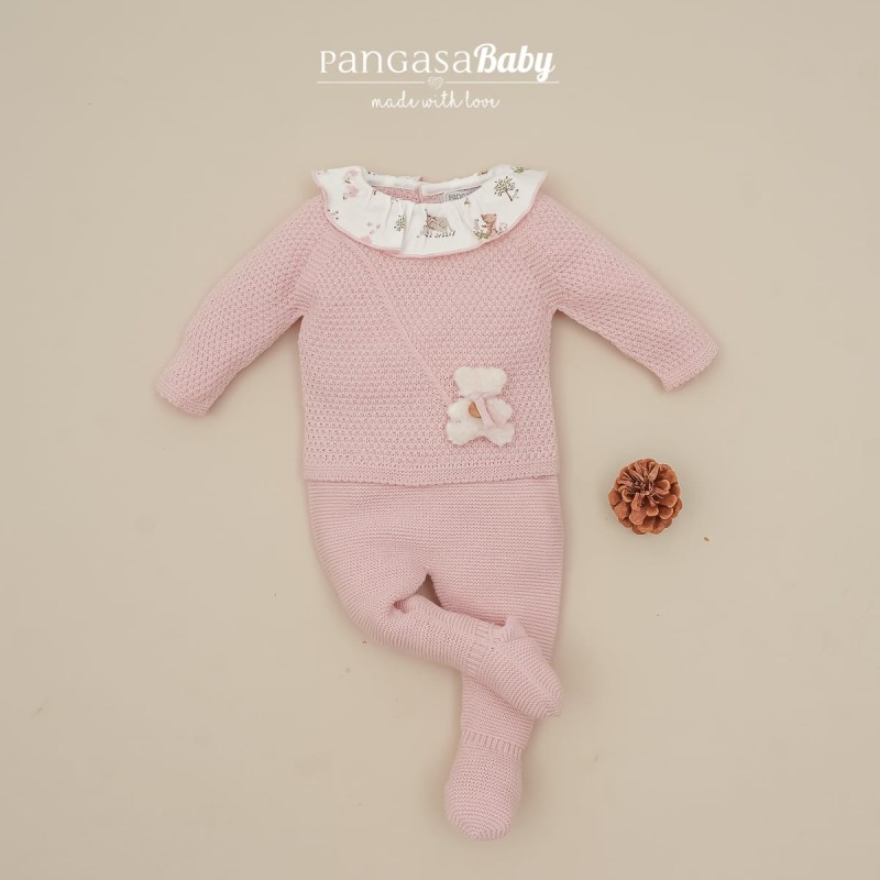 Conjunto polaina osito rosa empolvado de la marca pangasa