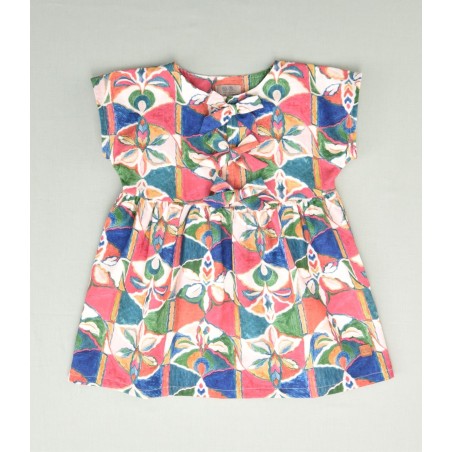 Vestido estampado niña con adornos de lazo en el pecho  Colección primavera-verano 2025 de la marca española José Varón