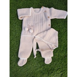 Conjunto polaina beige pompom 3p