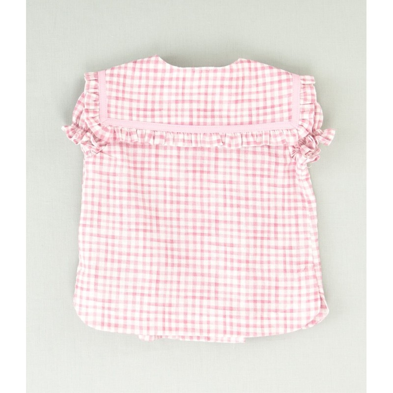 Blusa y braga vichy rosa bebe niña  Colección privamera-verano 2025 de la marca española José Varón