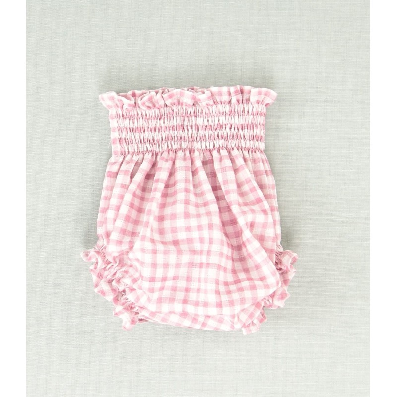 Blusa y braga vichy rosa bebe niña  Colección privamera-verano 2025 de la marca española José Varón