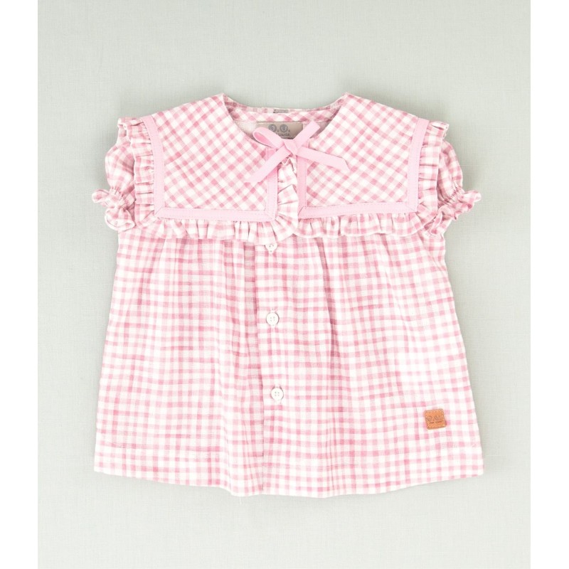 Blusa y braga vichy rosa bebe niña  Colección privamera-verano 2025 de la marca española José Varón