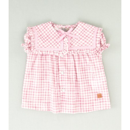 Blusa y braga vichy rosa bebe niña  Colección privamera-verano 2025 de la marca española José Varón