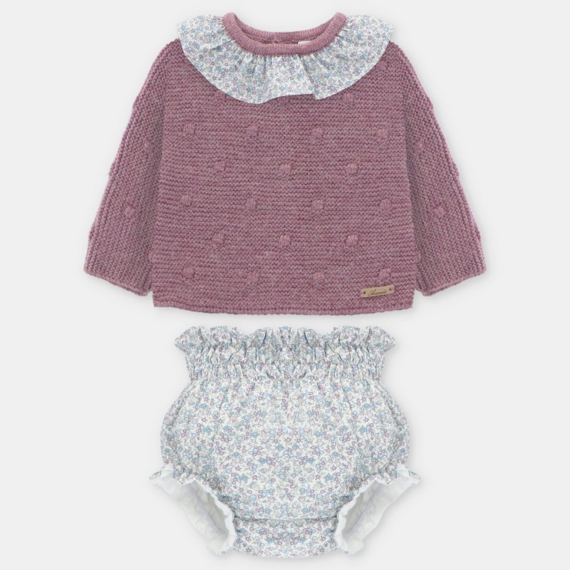 Conjunto braguita malva y flores liso sin topos de la marca española Martin Aranda