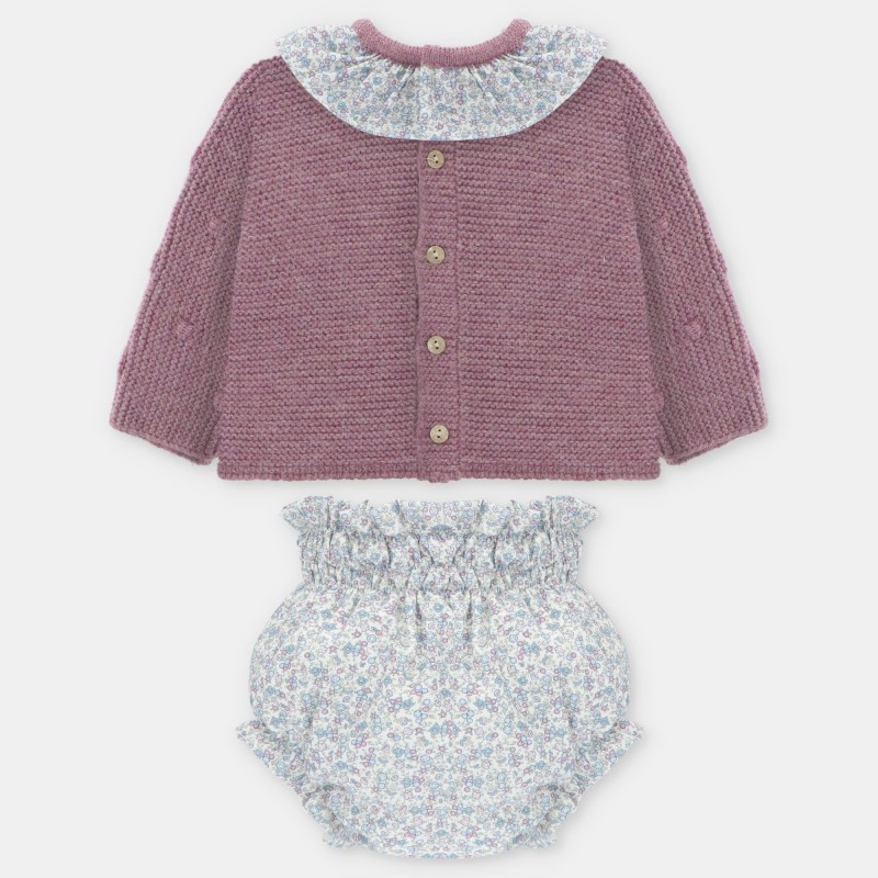 Conjunto braguita malva y flores liso sin topos de la marca española Martin Aranda