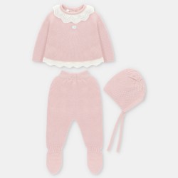 Conjunto con polaina punto rosa con borde blanco