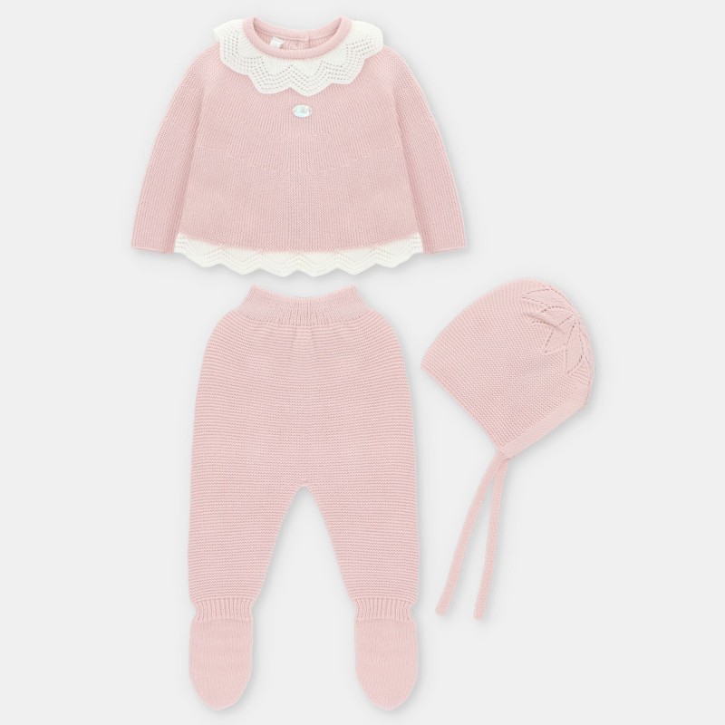 Conjunto con polaina punto rosa con borde blanco