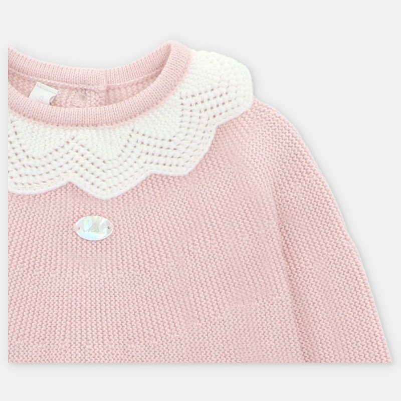 Conjunto con polaina punto rosa con borde blanco