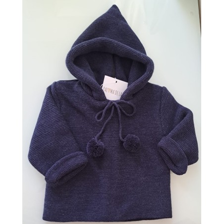 Abrigo pompones cremallera detrás azul