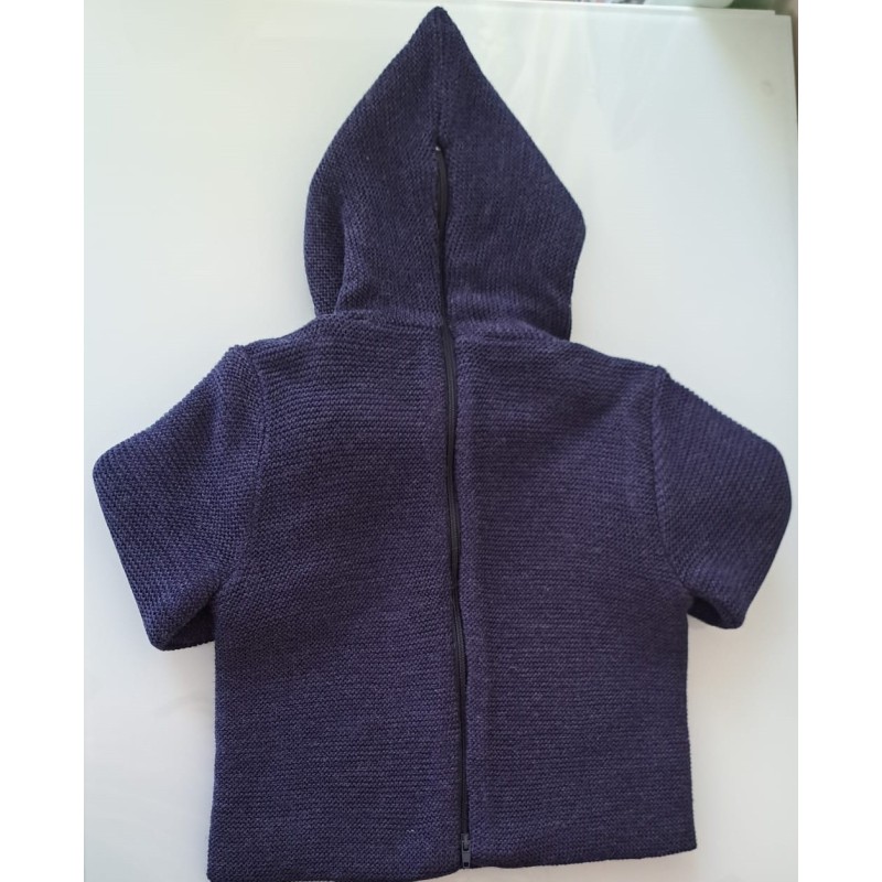 Abrigo pompones cremallera detrás azul