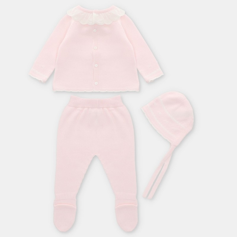 Conjunto niña polaina punto tira bordada