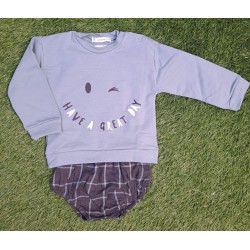 Conjunto pololo guiño cuadros turquesa