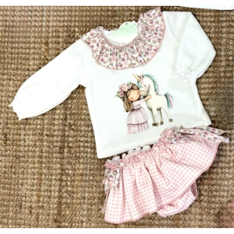 Conjunto braga rosa con cuello unicornio