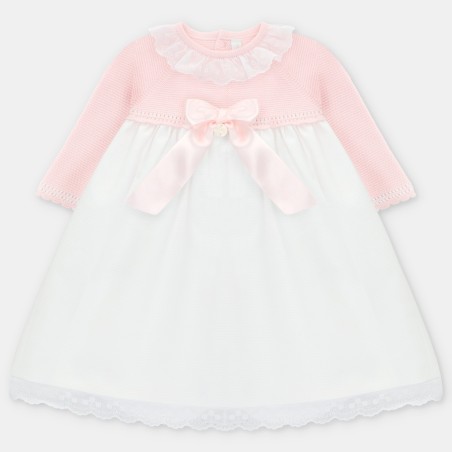 Vestido Faldón punto y tela rosa y blanco de la marca española Martin Aranda