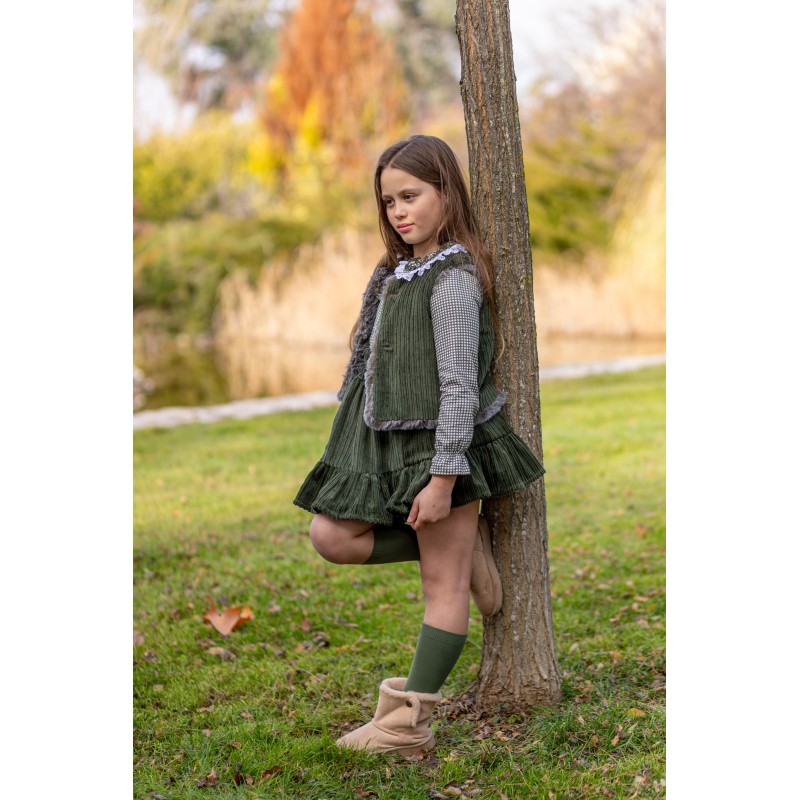 Chaleco reversible pelo-pana verde mara de la marca española boetie