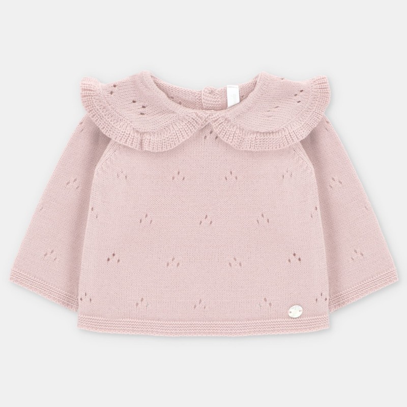 Jersey punto niña cuello bordado