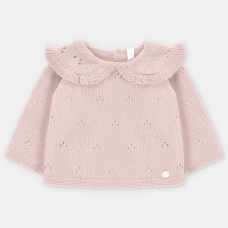 Jersey punto niña cuello bordado