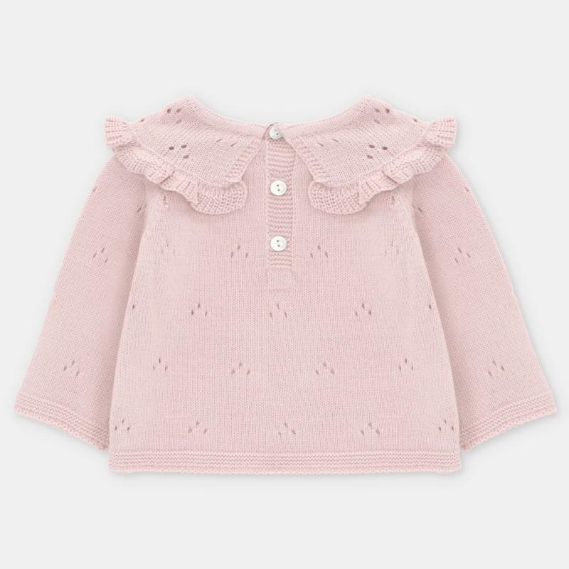 Jersey punto niña cuello bordado