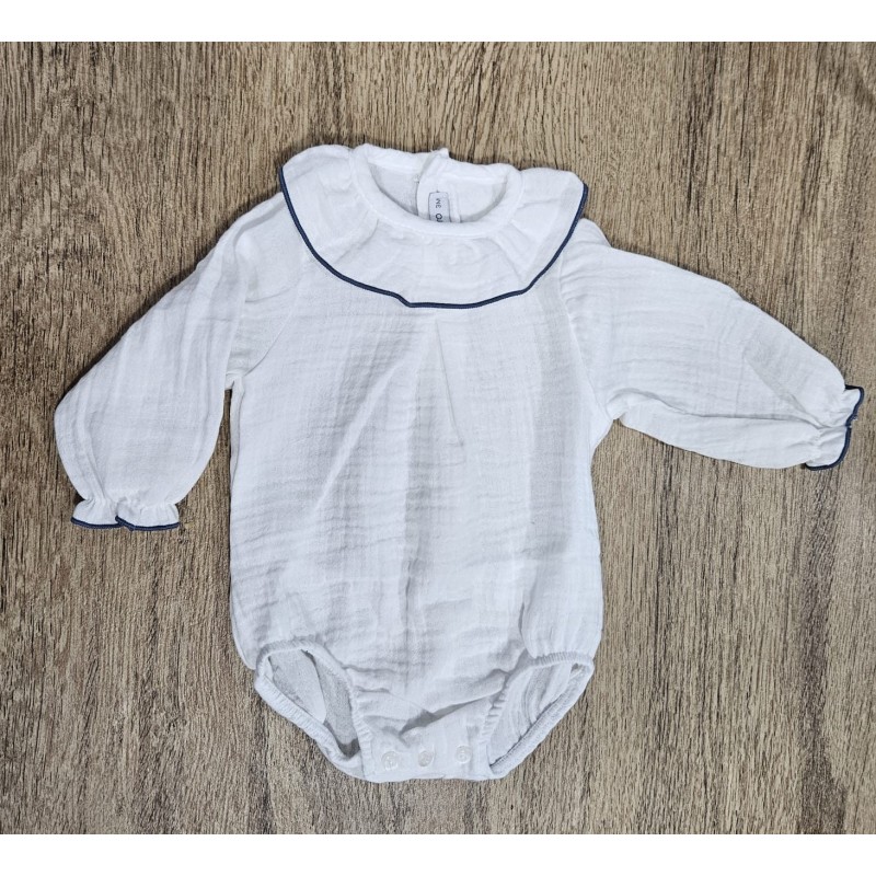 Body bambula calamaro blanco con filo rosa o azul