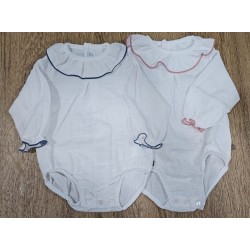 Body bambula calamaro blanco con filo rosa o azul
