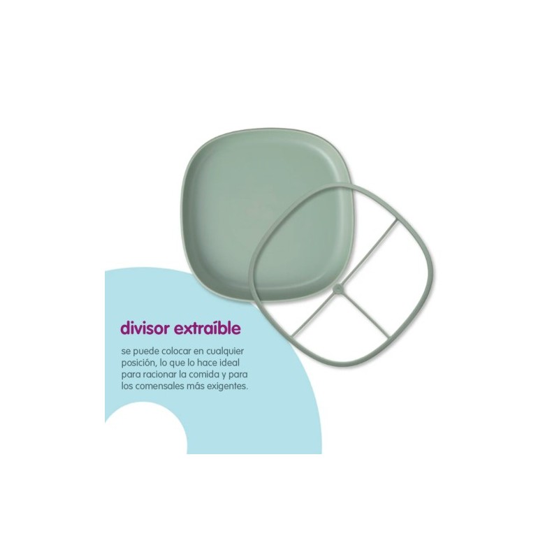 Plato 2 en 1 con ventosa y compartimentos extraíbles - Sage