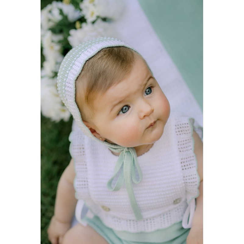 Capota punto conjunto "eido" verde 100 % algodón  Colección primavera-verano 2025 de la marca española Paz Rodriguez