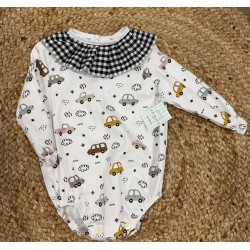 Pelele coches cuello vichy negro