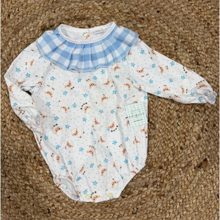 Pelele ovejita cuello vichy celeste