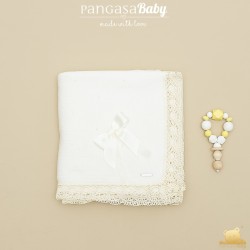 Toca puntilla encaje y lazo marfil Pangasa