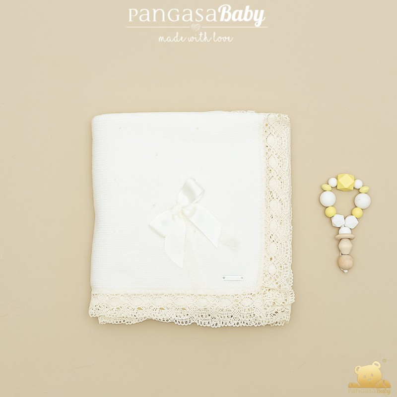 Toca puntilla encaje y lazo marfil Pangasa