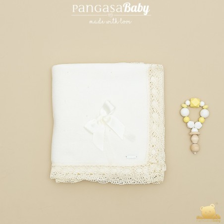 Toca puntilla encaje y lazo marfil Pangasa