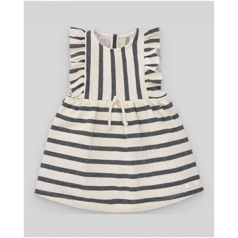 Vestido felpa rayas crudo/marino  Colección primavera-verano 2025 dela marca española Paz Rodriguez