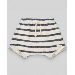 Pantalón corto felpa crudo/marino  Colección primavera-verano 2025 de la marca española Paz Rodríguez