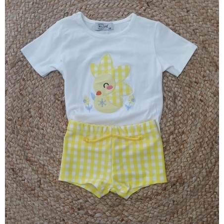 Conjunto camiseta y bañador niño patito girasol