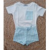 Conjunto camiseta y bañador niño vichy celeste y blanco
