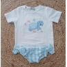Conjunto camiseta y bañador niña tortuga celeste y blanco