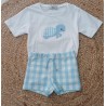Conjunto camiseta y bañador niño tortuga celeste y blanco