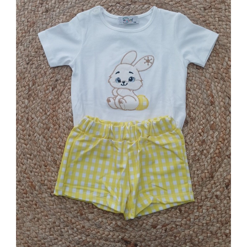 Conjunto niño conejito vichy amarillo