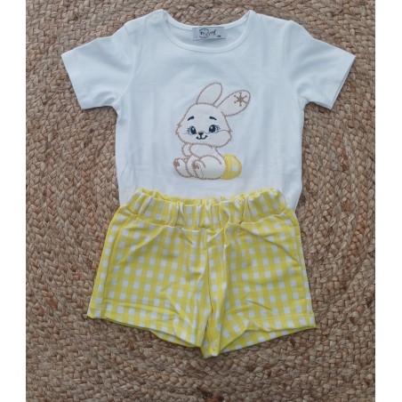 Conjunto niño conejito vichy amarillo
