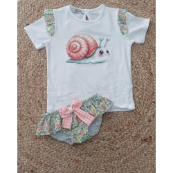 Conjunto camiseta y bañador niña caracol