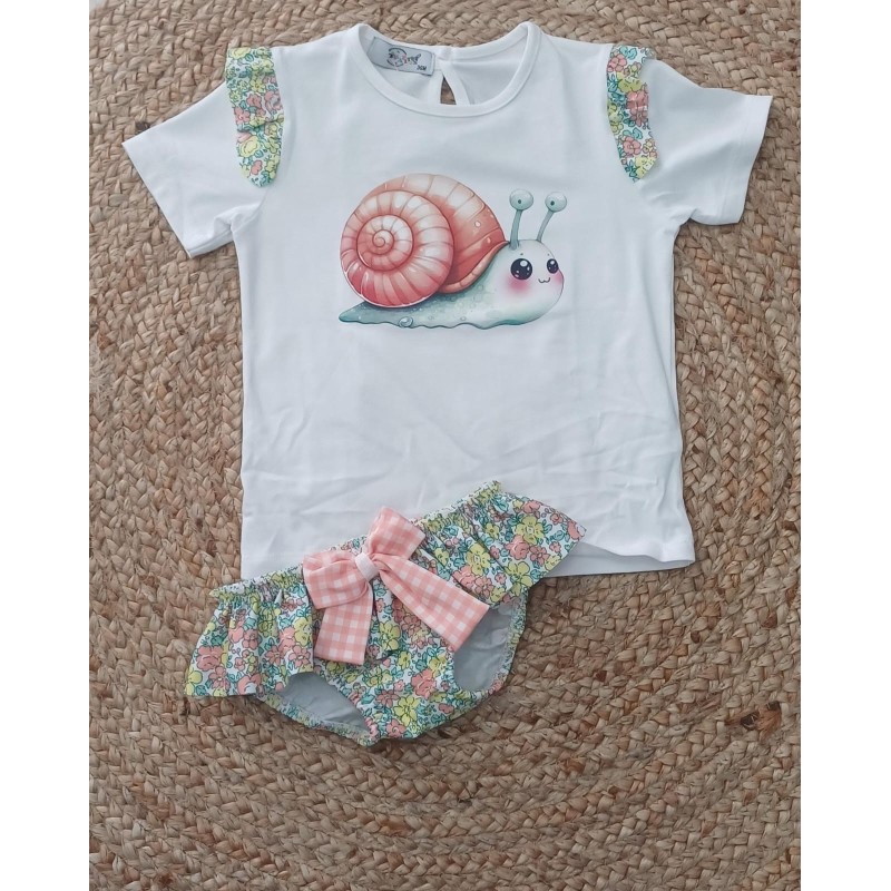 Conjunto camiseta y bañador niña caracol