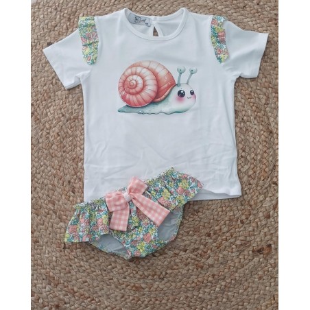 Conjunto camiseta y bañador niña caracol