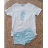 Conjunto camiseta y bañador niño caballito de mar celeste
